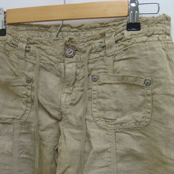 NWT Guess tan khaki linen pants 24 - Picture 2 of 7